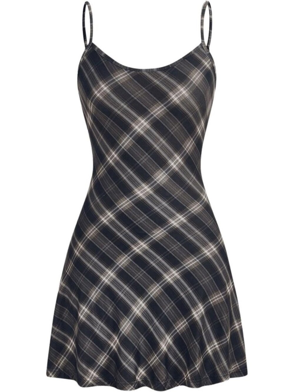 Chic Plaid Cami Mini Dress - Sleeveless Flared Hem, Perfect for Summer Style